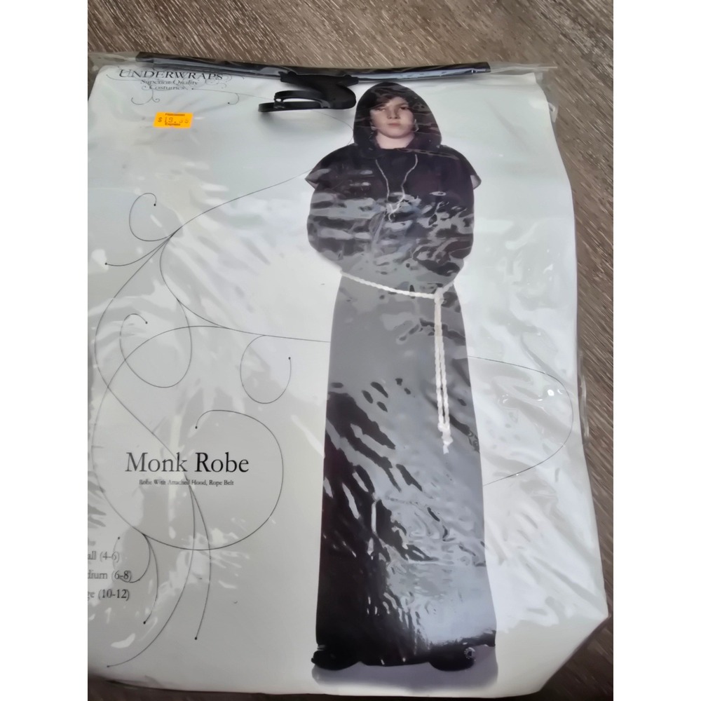 Underwraps Kids Monk Robe Costume Brown Hooded Friar Rope Belt Small 4-6 25876